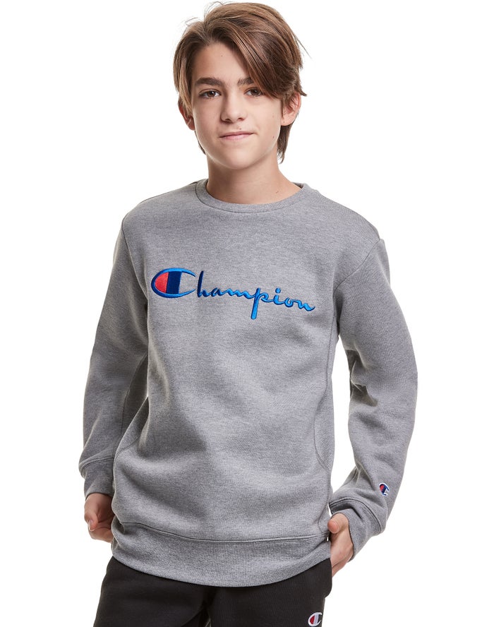 Champion Boys Sweatshirt NZ - Reverse Weave Fleece Crew Embroidered Logo Dark Grey ( 6804-BGVXA )